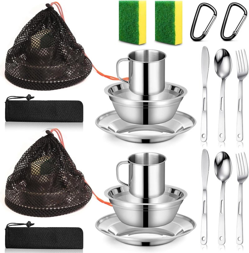 yasuwekik Scout Camping Mess Kit for Person 18/8 Stainless Steel Utensils Camping Dinnerware Kit Boy Scout Dishes Set Girl Scout Mess Kit with Mesh Bag Camping Cutlery Set for Travel Trip School Camp - Image 1